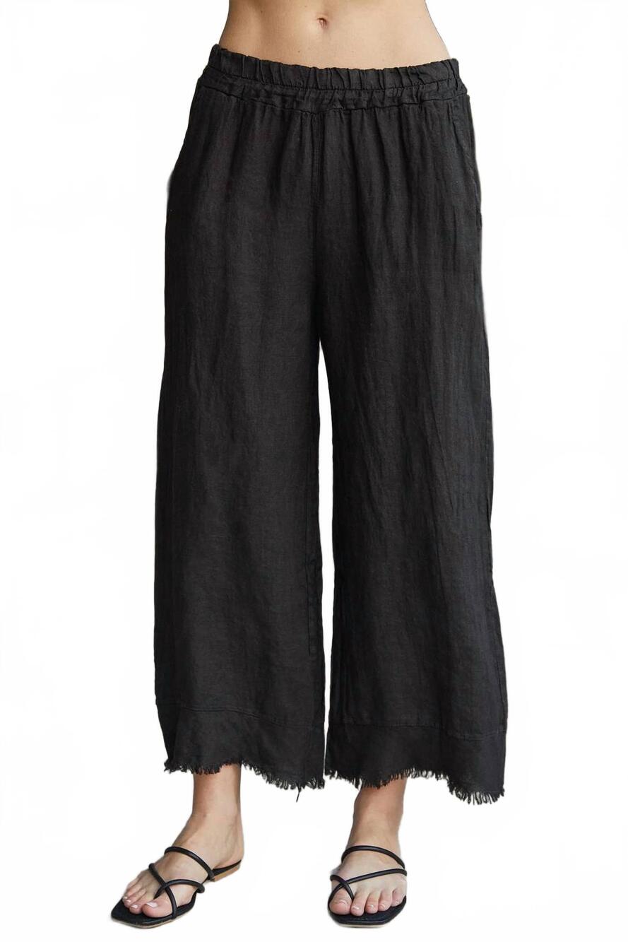 NEW MILIO MILANO linen fringed hem wide leg loose fit pants in black